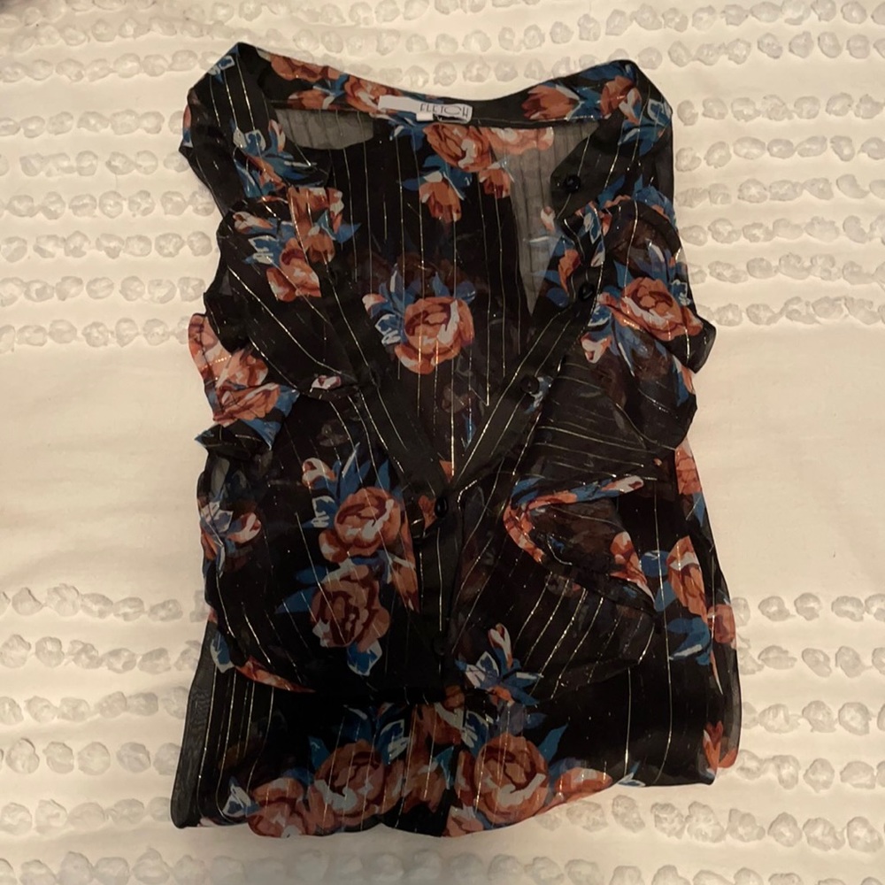 FLETCH by JoJo Fletcher Black Ruffle Top Size Large - Picture 3 of 6